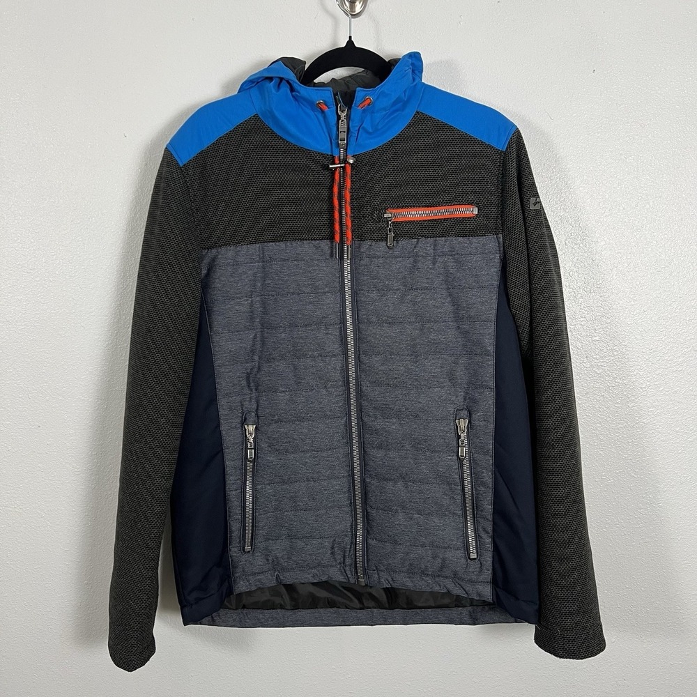 Killtec Hooded hybrid‎ Jacket Blue Gray Black Colorblock Zip Pockets Mens Medium